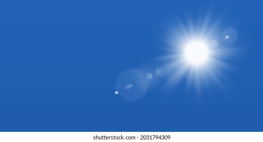 Heat, Sun Shining In Clear Blue Sky. Shining Sun At Clear Blue Sky