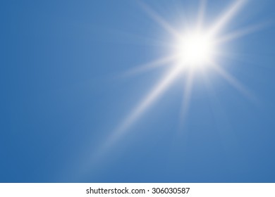 Heat, Sun Shining At The Clear Blue Sky With Copy Space