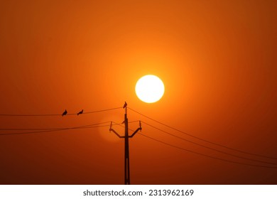 Heat wave of extreme sun and sky background. Hot weather with global warming concept. Temperature of Summer season - Shutterstock ID 2313962169