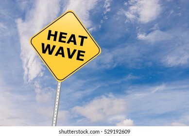 Heat Wave Road Sign Against Sky