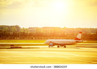 Heat Waves Distort Jet Airplane That Is On The Runway Prior Departure