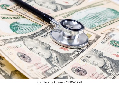 Heath Care With US Dollar Bills And Stethoscope