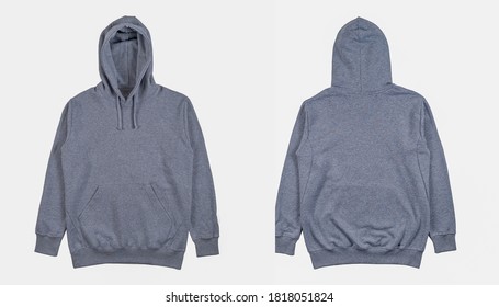 Heather Gray Pullover Hoodie Front And Back View, Isolated On Background