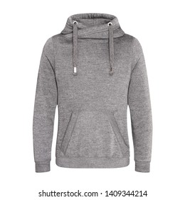 Heather Gray Pullover Hoodie Isolated On White. Jumper With Hood. Zipperless Pullover Hoodies. Girl's Hooded Sweatshirt. Lady Long Sleeve Clothing Apparel. Women's Top Warm Fleece Hoody Sweater