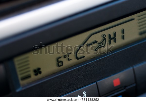 Heating cooling system panel in used family car\
close up macro shot.