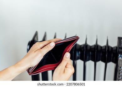 Heating, Energy Crisis In Europe And Consumption Concept. Woman Counting Cash Money For Pay Utility Bills At Home. Rising Costs In Private Households For Gas Bill Due To Inflation And War