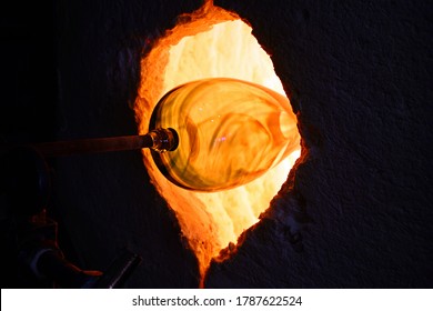 Heating A Glass Bowl For Blowing In A Kiln