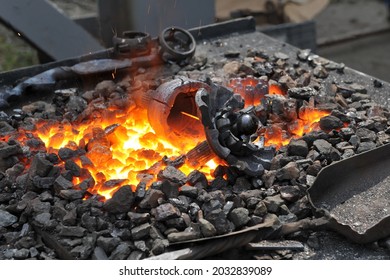 Heating Of Metal Blanks In A Forging Furnace For Forging.