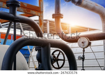 heating system. Pipelines, water pump, valves, manometers.