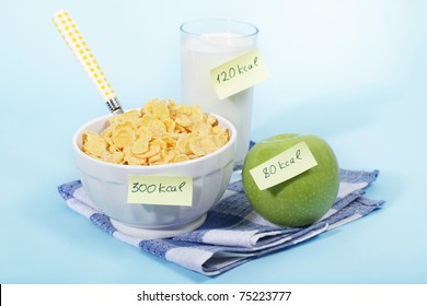 Heatlhy breakfast with calories count labels - Shutterstock ID 75223777