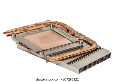 Heatpipe and radiators for cooling of processor, cooling system, isolated on white background