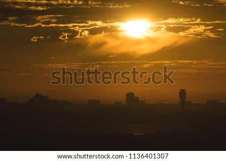 Heatwave in Arizona. Bright orange morning light in Phoenix, Arizona.