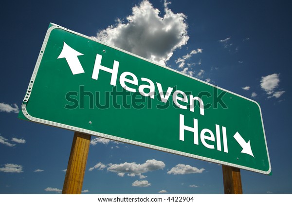 Heaven Hell Road Sign Dramatic Blue Stock Photo (Edit Now) 4422904