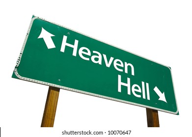 Heaven, Hell Road Sign Isolated On White.