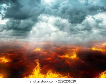 Heaven paradise above and fiery hell below. Religious theme concept. - Shutterstock ID 2220231029