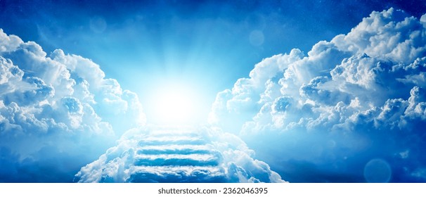 Heavenly Stairway in the Clouds, 
					Dreamy Cloudscape Staircase, 
					Ascending to the Sky on a Stairway, 
					Ethereal Clouds and Staircase, 
					Stairway to Heaven