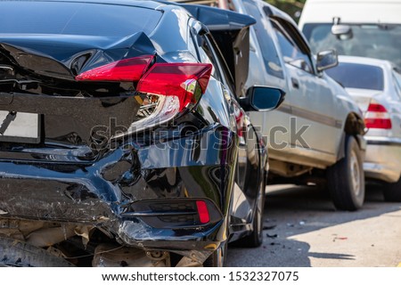 Heavy accident, Modern car accident involving many cars on the road in Thailand