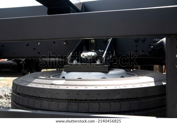 Heavy\
Duty Truck Tires Closeup Photo. Semi Truck\
Wheels