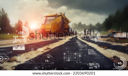 Heavy equipment for road construction and measurement data. Wide angle visual for banners or advertisements. Stock photo © 