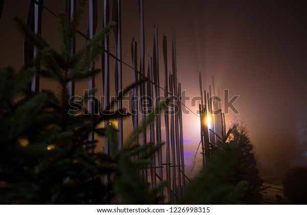 heavy fog in the night\
city