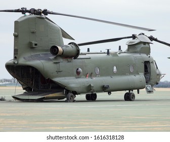 Heavy Lift Military Helicopter Ready On The Pan.