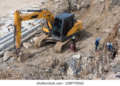 Heavy loader backhoe at construction site