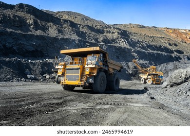 Heavy machinery. Dump truck in the quarry. Mining machinery