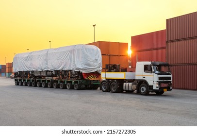 heavy oversize cargo truck Loading  new locomotive - Shutterstock ID 2157272305