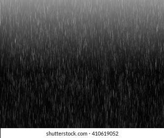 Heavy rain illustration on black background with light. Realistic rain drops illustration with dark and light colors. Rain drops on black. Spring autumn rain drops concept.