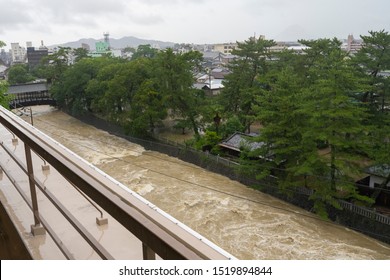 Heavy Rain And Muddy Flow By Typhoon At Shikoku Japan