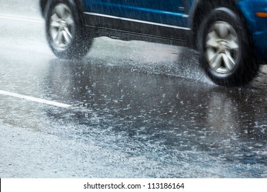 Heavy Rain On City Street