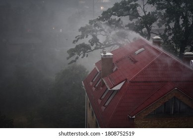 Heavy Rain With A Stormy Wind In Living Sector