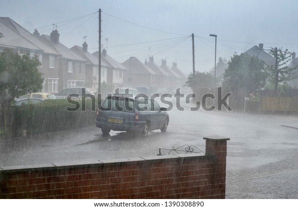 Heavy Rain Thunder Storms On Residential Stock Photo Edit Now 1390308890