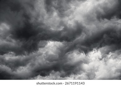 Heavy rain thunderstorm. Pattern of clouds overcast predict tornado, Hurricane or thunderstorm and rainy. Dark sky cloudy have storm and lightning. sky dark storm clouds heavy atmospheric weather