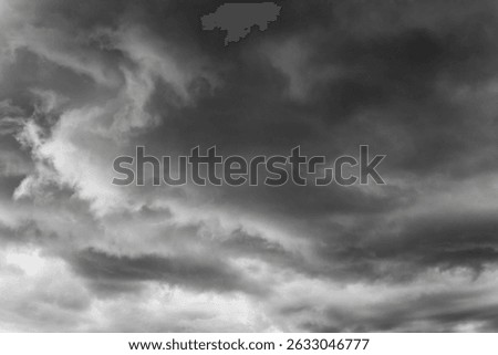 Heavy rain thunderstorm. Pattern of clouds overcast predict tornado, Hurricane or thunderstorm and rainy. Dark sky cloudy have storm and lightning. sky dark storm clouds heavy atmospheric  weather