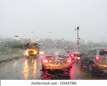 Heavy Rush Hour Traffic In The Rain