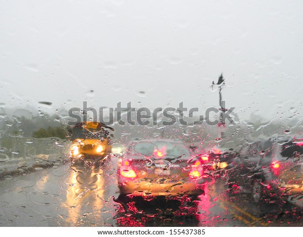 Heavy rush hour traffic in
the rain