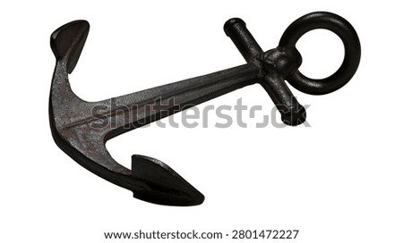 Heavy rustic cast iron ship anchor with textured dark metal surface