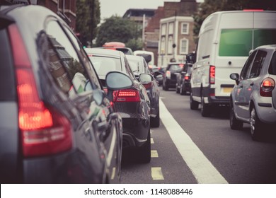 Heavy, Slow Moving Traffic On A London Street