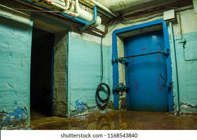 Heavy Steel Door In The Bomb Shelter