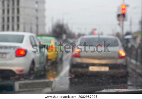 \
Heavy traffic during rain. Car traffic concept\
during bad weather