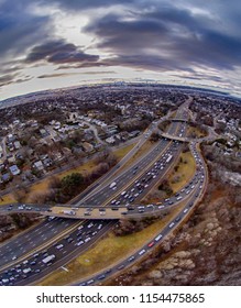 Heavy Traffic In Greater Boston Area. Aerial
