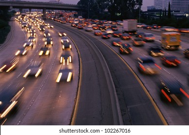 Heavy Traffic On Freeway At Twilight