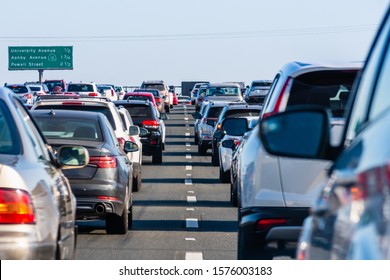 Heavy traffic on one of the freeways crossing East San Francisco bay area; 