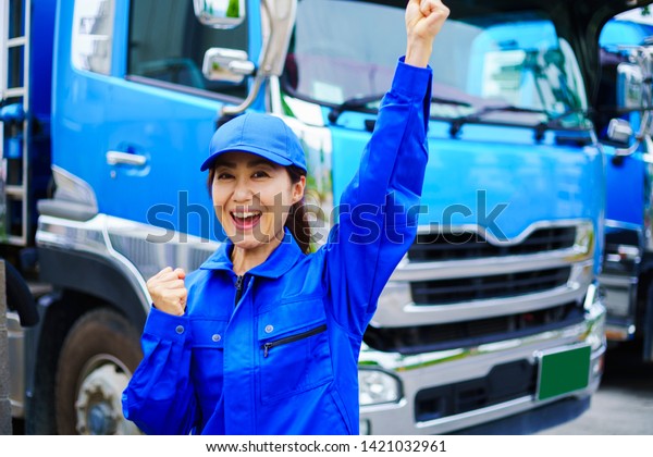 Heavy truck and driver
woman