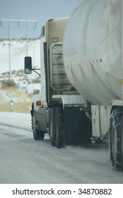 Heavy trucks speeding on icy freeway,    Oregon, Pacific Northwest