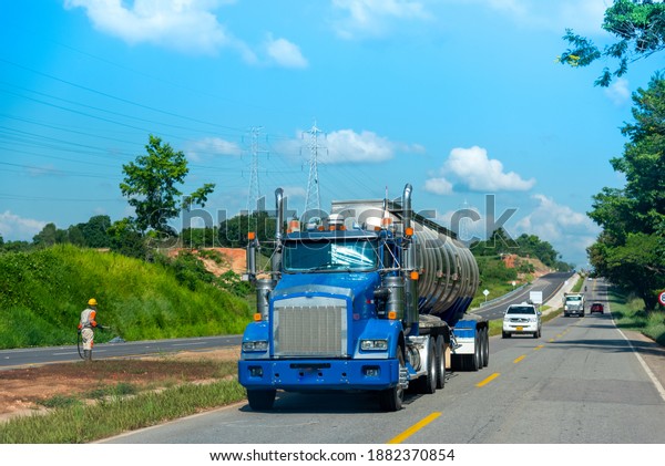 Heavy-duty truck on a highway in\
Colombia. Santander Department. Colombia . December 9,\
2019.