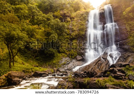 Hebbe falls in Chikmagalur, Karnataka, India. Beautiful waterfalls in Bhadra tiger reserve forest. Amazing and serene greenery. Good for tourism. Incredible India and western ghats. Kemmangundi