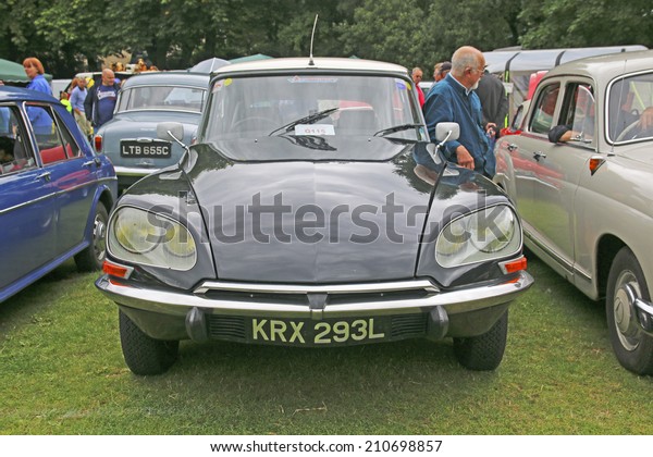 HEBDEN\
BRIDGE, WEST YORKSHIRE - AUGUST 2, 2014: Citroen DS. The donations\
of the Vintage Weekend goes to The Rotary Club of Hebden Bridge\
which is distributed to charities and good\
causes.