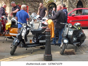 Hebden Bridge, West Yorkshire, England - 22 April 2019: Mods And Scooters In Hebden Bridge For The Easter Bank Holiday Monday